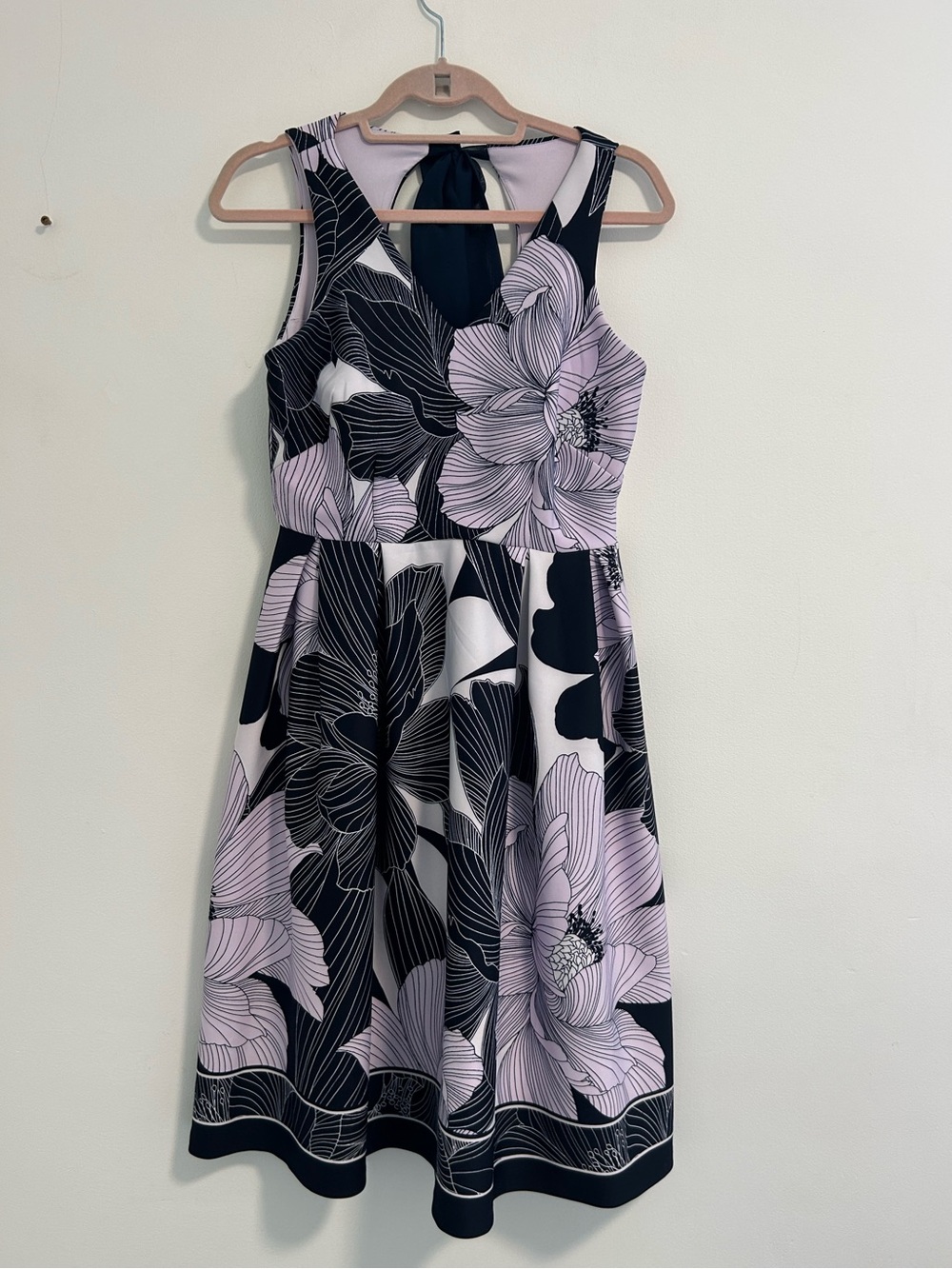 Roz & Ali Black and Light Lavender Floral Fit-and-Flare Midi Dress